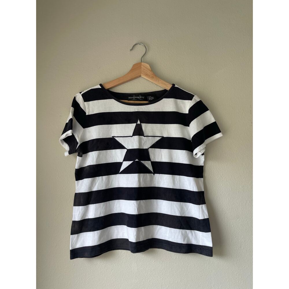 90s Requirements Black & White Stripe Tee with Star Embroidery
